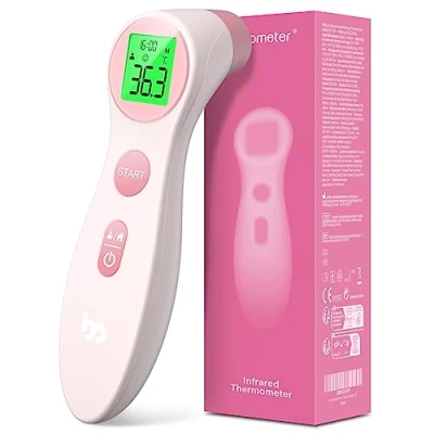Abbildung von Femometer Stirnthermometer für baby Kinder und Erwachsene, Fieberthermometer kontaktlos mit Fieberalarm, 1s sofortig genaues Messwert, Rosa