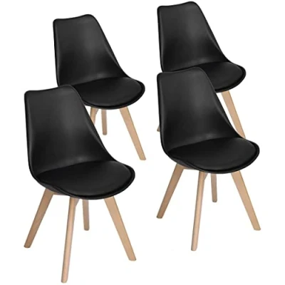 Abbildung von H.J WeDoo Set mit 4 Esszimmerstühlen, Design Tower Rückenlehne aus Kunstleder, Buchenholz Schwarz