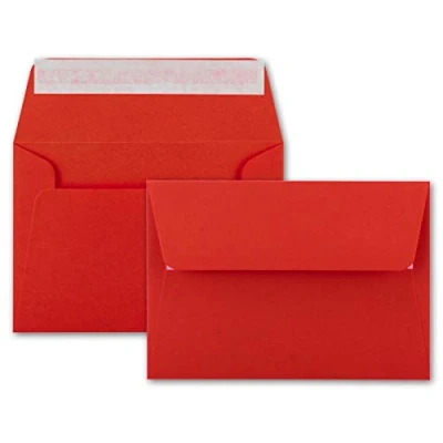 Abbildung von 25x Brief Umschläge B6 Rot 12,5 x 17,5 cm Haftklebung 120 g/m² breite edle Verschluss Lasche hochwertige Einladungs