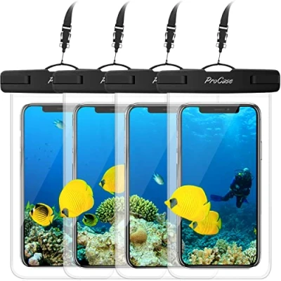 Abbildung von ProCase 4 Stück Wasserdicht Uni Handyhülle bis 6.9&quot; Unterwasser Handytasche, Waterproof Phone Case für iPhone 14 13 12 11 Pro Max/Galaxy A13 A53 S22 S21 und Weiteren Smartphones Klar