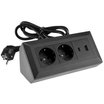 Abbildung von ChiliTec Steckdosenblock Ecksteckdose 2 Fach Schutzkontaktsteckdose USB A C PD mit 1,5m Kabel Schwarz