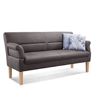Abbildung von CAVADORE 2,5 Sitzer Kira / Sitzbank für Küche, Esszimmer oder Wohnküche in Lederoptik Inkl. Armteilverstellung und Federkern 168 x 94 81 Hochwertiges Mikrofaser: Grau