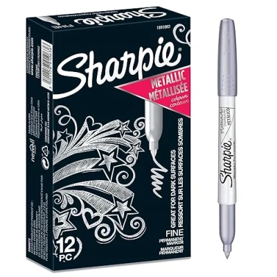 Abbildung von SHARPIE Metallic Permanentmarker Marker Stifte mit feiner Spitze Silber Tinte 12er Stück