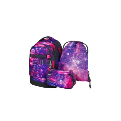 Abbildung von Baagl Schulrucksack Set Jungen Mädchen Teenager 3 Teilig, Skateboard Rucksack Skate MAX, Schultasche ab 3. Klasse, Grundschule Ranzen mit Brustgurt, Ergonomischer Schulranzen, 30 l (Galaxy)