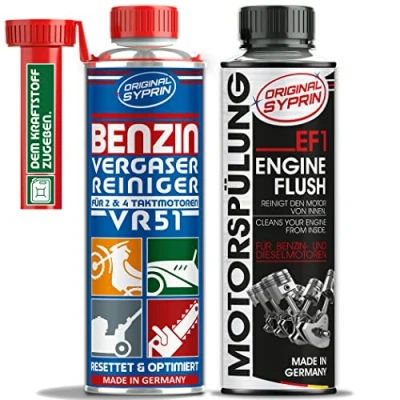 Abbildung von SYPRIN Original Vergaserreiniger + Motorspülung für Benzin Motoren I Additiv zur Vergaser Reinigung Systemspülung Ölschlammspülung vor dem Ölwechsel (2X 250ml)