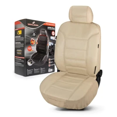 Abbildung von Walser Autoschonbezug Billy aus echtem Leder, hochwertiger Lederbezug, Auto Sitzschoner, Sitzbezüge Echtleder in Universalgröße beige 19636