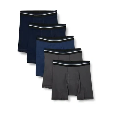 Abbildung von Amazon Essentials Herren Bequeme Boxershorts Aus Baumwolle Ohne Etikett, 5er Pack, Dunkelblau/Dunkelgrau/Dunkles Marineblau, S