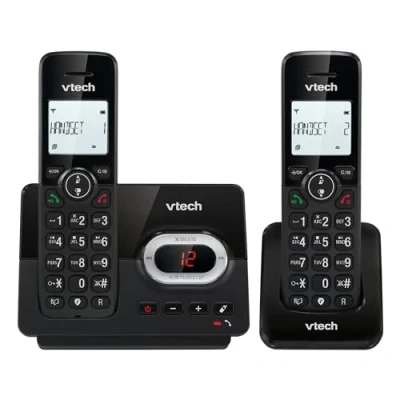 Abbildung von VTech CS2051 Schnurloses Telefon mit Anrufbeantworter und 2 Mobilteilen, ECO+ Modus, Seniorentelefon, Festnetz, Anrufblockierung, Freisprechfunktion, große Tasten, 1 zeilige Anzeige, Schwarz