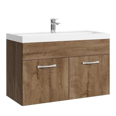 Abbildung von Badezimmer Badmöbel Set Paso 01 80cm Waschbecken Braun Eiche Unterschrank Schrank Waschtisch