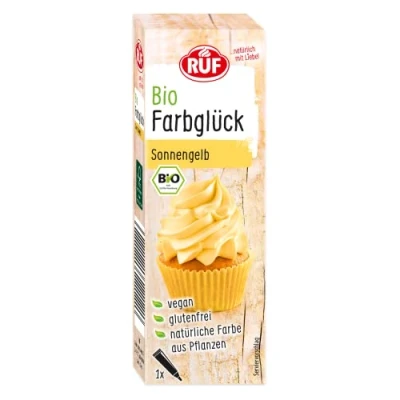Abbildung von RUF Bio Lebensmittelfarbe Sonnen Gelb, mit Agavendicksaft zum Einfärben von Zucker Glasuren &amp; für ausgefallene Torten, glutenfrei vegan, 1 x 25g