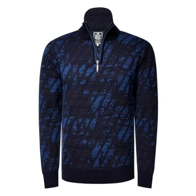 Abbildung von Rusty Neal Stehkragen Feinstrick Pullover mit 1/2 Zipper Regular Fit Strickpullover für Herren im Kontrast Design S 3XL 444, Farbe:Marine, Größe:3XL