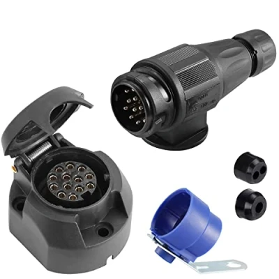 Abbildung von SPARKMOTO Anhänger Stecker 13 Polig und Steckdose Polig,mit Halter Anhängerstecker,12V Wasserdicht Polige Wohnwagen AHK nach ISO11446(lang)