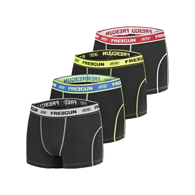 Abbildung von FREEGUN Unterhosen Männer Aktiv, Boxershorts Herren, Farben, Langlebig (4er Pack), Schwarz/Gelb/Grau/Blau/Rot, L