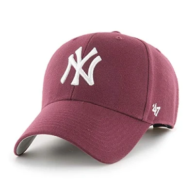 Abbildung von &#039;47 MLB New York Yankees MVP Unisex Baseballkappe, Verstellbar, Hochwertiges Design und Verarbeitung, White Logo, Dark Maroon