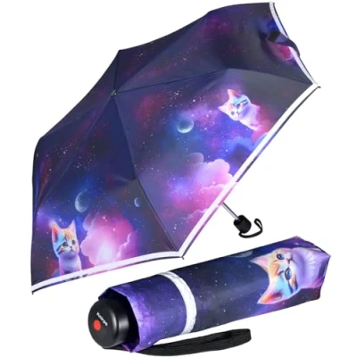Abbildung von Knirps® Taschenregenschirm Kinderschirm 4Kids reflective mit Katzen, für Sicherheit auf dem Schulweg