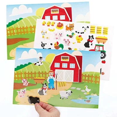 Abbildung von Baker Ross FC803 Bauernhof Szene Sticker Seite Set 5er Pack, Aufkleber für Kinder zum Basteln, Gestalten und Dekorieren