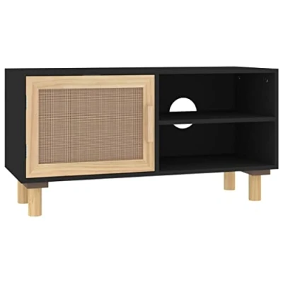 Abbildung von vidaXL TV Schrank Lowboard Möbel Sideboard Fernsehtisch Fernsehschrank HiFi Schwarz 80x30x40cm Massivholz Kiefer Natur Rattan