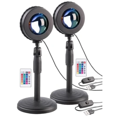 Abbildung von PEARL LED Stimmungslicht: 2er Set RGB Sonnenuntergangslampen, 16 Farben, Fernbedienung (LED USB Farbwechsellampen)