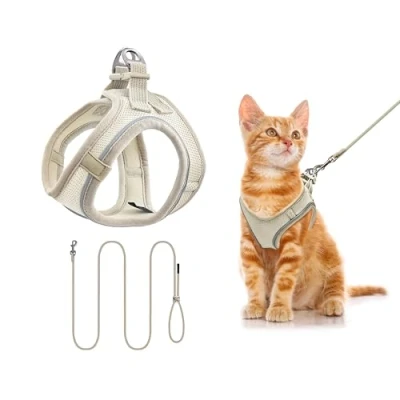 Abbildung von Qianruida Hundegeschirr, Set aus Geschirr und Leine für Hunde, verstellbares reflektierendes Hunde mittel zum Gehen, Laufen, Training (Beige L)