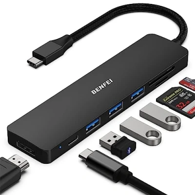 Abbildung von BENFEI USB C HUB 7in1,USB Multiport Adapter mit HDMI(4K@60Hz Zertifiziert)/100W Power Delivery/3*USB 3.0 5Gbps/SD/TF Card Reader(160MB/s) für iPhone 15 Pro/Max MacBook iPad Pro iMac S23 XPS17
