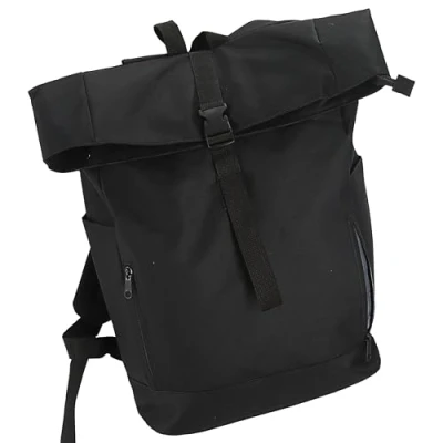 Abbildung von Cepewa Falt Rucksack Urban 30l schwarz 40x57x15cm 600D Polyester Rolltop Reißverschluss /Eingrifftaschen wasserabweisend (1 x Faltrucksack schwarz)
