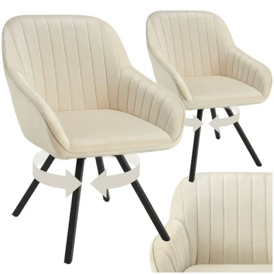 Abbildung von tectake® drehbare Esszimmerstühle mit Armlehne, Schalenstuhl ergonomisch Samt Bezug, gesteppt, Stühle drehbar für Wohnzimmer, Esstisch, Arbeitszimmer, Schminktisch, Küchenstühle 2er Set, Creme