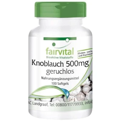 Abbildung von Fairvital Knoblauch Kapseln 500mg 100 Softgels enthält Alliicin 100:1 Extrakt HOCHDOSIERT &amp; geruchslos