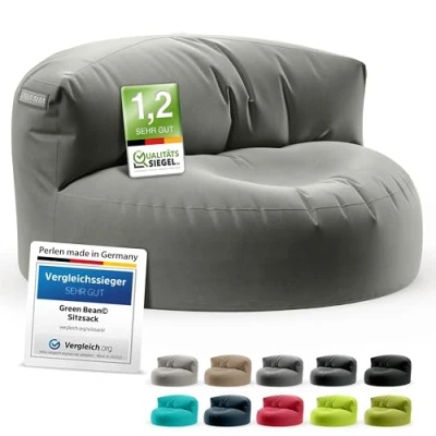 Abbildung von Green Bean Sitzsack Sofa mit Füllmaterial Lounge im Design 90x50cm ergonomischer Rückenlehne &amp; waschbarem Bezug Indoor und Outdoor geeignet in Grau