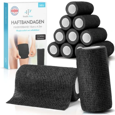 Abbildung von Health Press Bandage Selbstklebender Verband 12 Bandagen Rollen (10cm x 4,5m)