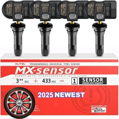 Abbildung von Autel TPMS Sensor 2en1 MX Sensor, 1 Einpressbarer Reifendruckkontrollsystem programmierbarer und klonbarer kabelloser auf OE Niveau für alle Fahrzeuge (Gummiventil, 4 STK)