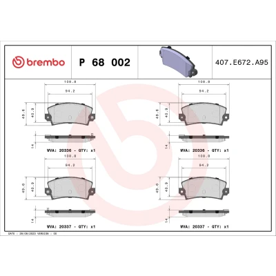 Abbildung von BREMBO P 68 002 Bremsbelagsatz mit akustischer Verschleißwarnung ohne Zubehör RENAULT: 5 Schrägheck, ESPACE 2, 25, TALBOT: Murena Coupe