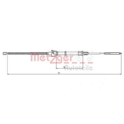 Abbildung von METZGER 10.7134 Handbremsseil hinten links, rechts, rechts 1392/798 Trommelbremse COFLE VOLKSWAGEN: Lupo / 3L, SEAT: Arosa