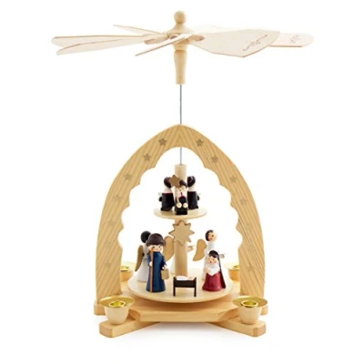 Abbildung von BRUBAKER 2 stöckige Weihnachtspyramide aus Holz 30 cm Krippenszene mit Jesuskind Maria und Josef, Engeln Sternsingern