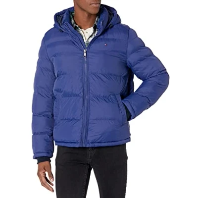 Abbildung von Tommy Hilfiger Herren Down Alternative Hooded Puffer Coat Daunenalternativer Mantel, Königsblau, L