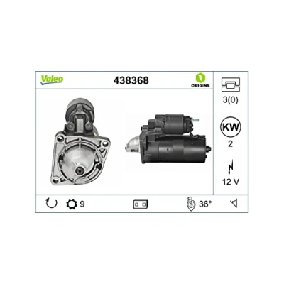Abbildung von VALEO 438368 Anlasser 12 2 9 OPEL: Astra H Caravan, Zafira B, Schrägheck, FIAT: Grande Punto Doblo I Kombi, II Schrägheck