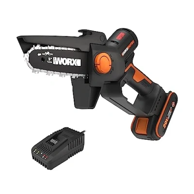 Abbildung von Worx Akku Kettensäge WG325E NITRO Profi Mini, 12 cm Schwertlänge, Einhand Astsäge, Brushless Motor, inkl. und Ladegerät