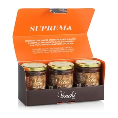 Abbildung von Venchi Set Streichcreme Milch und Haselnussschokolade 3 Gläschen IGP Piemont Haselnuss, 600 g Glutenfrei