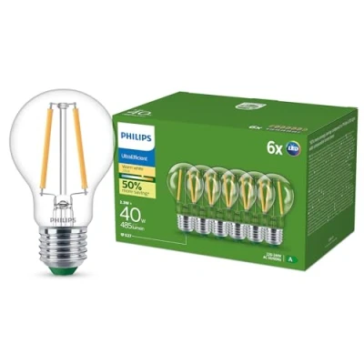 Abbildung von Philips LED Lampe E27 A60 2,3W 485lm 2700K Filament 6er Pack