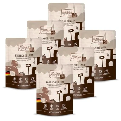 Abbildung von MjAMjAM Premium Nassfutter für Katzen Quetschie purer Fleischgenuss Lamm pur, 6er Pack (6 x 300 g), getreidefrei mit extra viel Fleisch