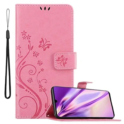 Abbildung von Cadorabo Hülle kompatibel mit Huawei P30 PRO Blumen Design aus Premium Kunst Leder Flip Klappbare Stoßfeste Magnetische [Standfunktion] [Kartenfächern] Cover für Tasche in Rosa