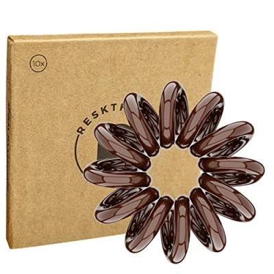 Abbildung von Reskthetic kleine hochwertige Spiral Haargummi, schonend zum Haar, nachhaltig, umweltfreundlich, (Telefonkabel, Zopfgummis) für Mädchen &amp; Frauen/Damen (Braun, 10 x 2,5 cm)