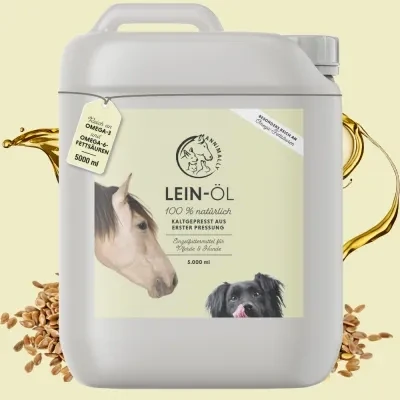 Abbildung von Annimally Premium Leinöl Pferde 5l Kanister für &amp; Hunde Leinsamenöl kaltgepresst reich an Omega 3 Fettsäuren als Futterzusatz