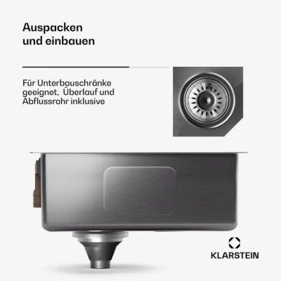 Abbildung von Klarstein Küchenspüle TitanSteel, rechteckig, 39/45 cm, Edelstahl Einbauspüle Spülbecken, Spülbecken