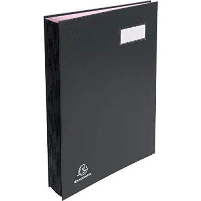Abbildung von Exacompta Ref. 57021E Karton mit 8 Überschriften, Leinwand Etikettenhalter laminierter Deckel 20 Fächer aus rosa Karte 3 Perforationen 24 x 35 cm Schwarz