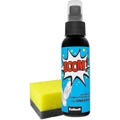 Abbildung von Collonil BOOM! Der Sneaker Reiniger Komplettreinigung für jeden Schuhreiniger mit Schwamm Cleaner alle Materialien Schuhputzset Schuhpflege 100 ml