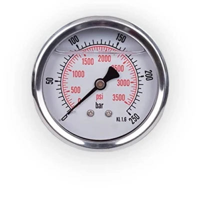 Abbildung von Manometer Glycerin axialer Anbindung Edelstahl IP65 63mm mit Rückanschluss 1/4 (0 250 bar)