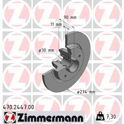 Abbildung von ZIMMERMANN Bremsscheibe RENAULT: Kangoo II Express, / Grand Kangoo, Be Bop 274mm 11mm 5/5 5 loch 108mm voll 470.2447.00 432004327R