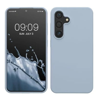 Abbildung von kwmobile Hülle kompatibel mit Samsung Galaxy S24 Silikon Handy Case Handyhülle für weiche Oberfläche kabelloses Laden Hellblau matt