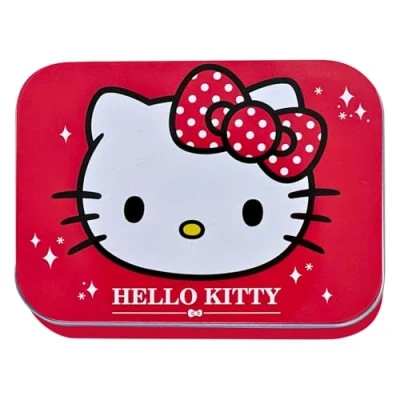 Abbildung von Hello Kitty Rot Kinderpflaster Lizensiertes Produkt 6 Stück Metall Box 24 Pflaster Schönes Design Aufbewahrungsbox für Kinder Geeignet Rucksack Handtasche