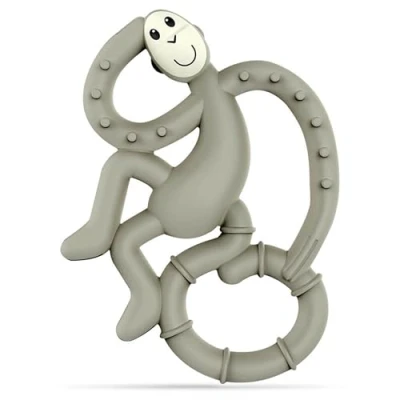 Abbildung von Matchstick Monkey Beißring/Zahnungshilfe/Beißspielzeug leicht zu greifen/BPA frei/ab 3 Monaten/Mini für wundes Zahnfleisch/Affe mini grau